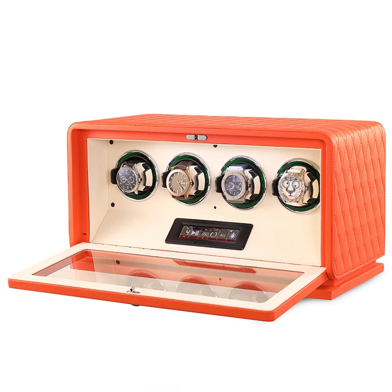 GrandTourer Luxe Watch Winder - New Premium Automatic Watch Winder 4 slots Hermes orange
