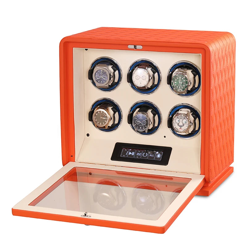GrandTourer Luxe Watch Winder - New Premium Automatic Watch Winder 6 slots Hermes orange