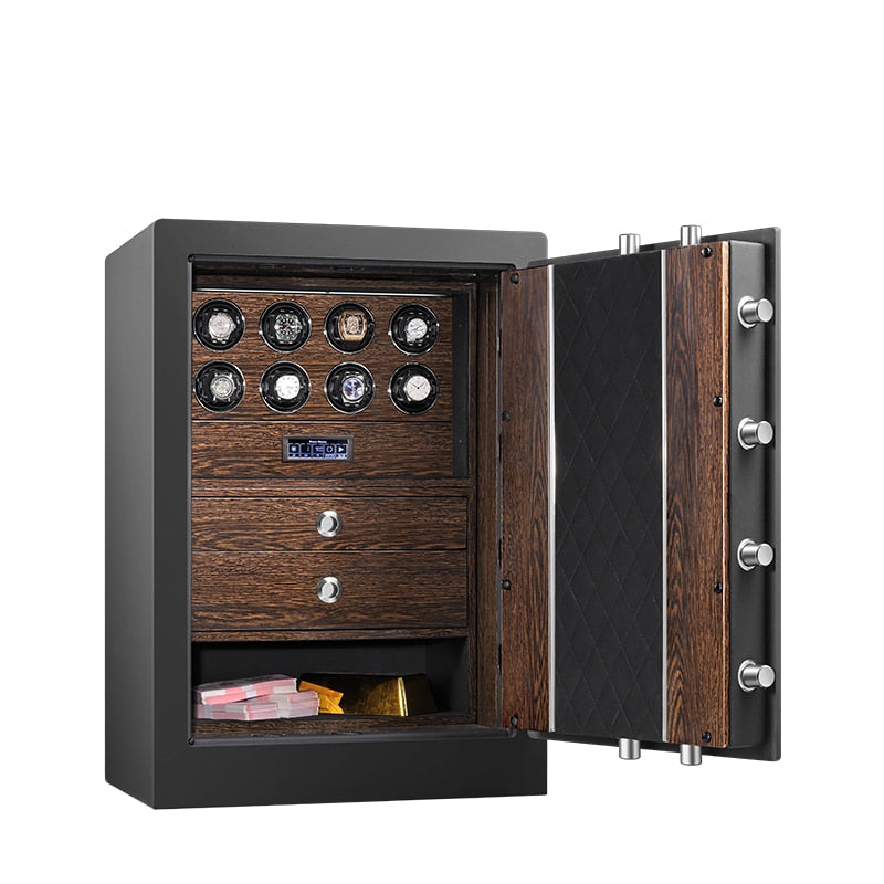 Luxury Titan watch winder safe from Time Spinners, featuring a sleek black finish and multiple watch capacity, ideal for securely winding and protecting high-end timepieces.