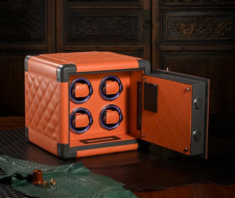 5-Star Rated Cube Watch Winder by Time Spinners - Luxury Watch Safe with Intelligent Touchscreen Control, Silent Japanese Mabuchi Rotors, Anti-Magnetization, 4 Slots, LED Lights, Crafted in High-Grade Leather and Steel