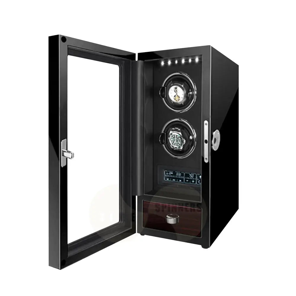 Evoque automatic watch winder with remote control, secure fingerprint lock, and extra storage