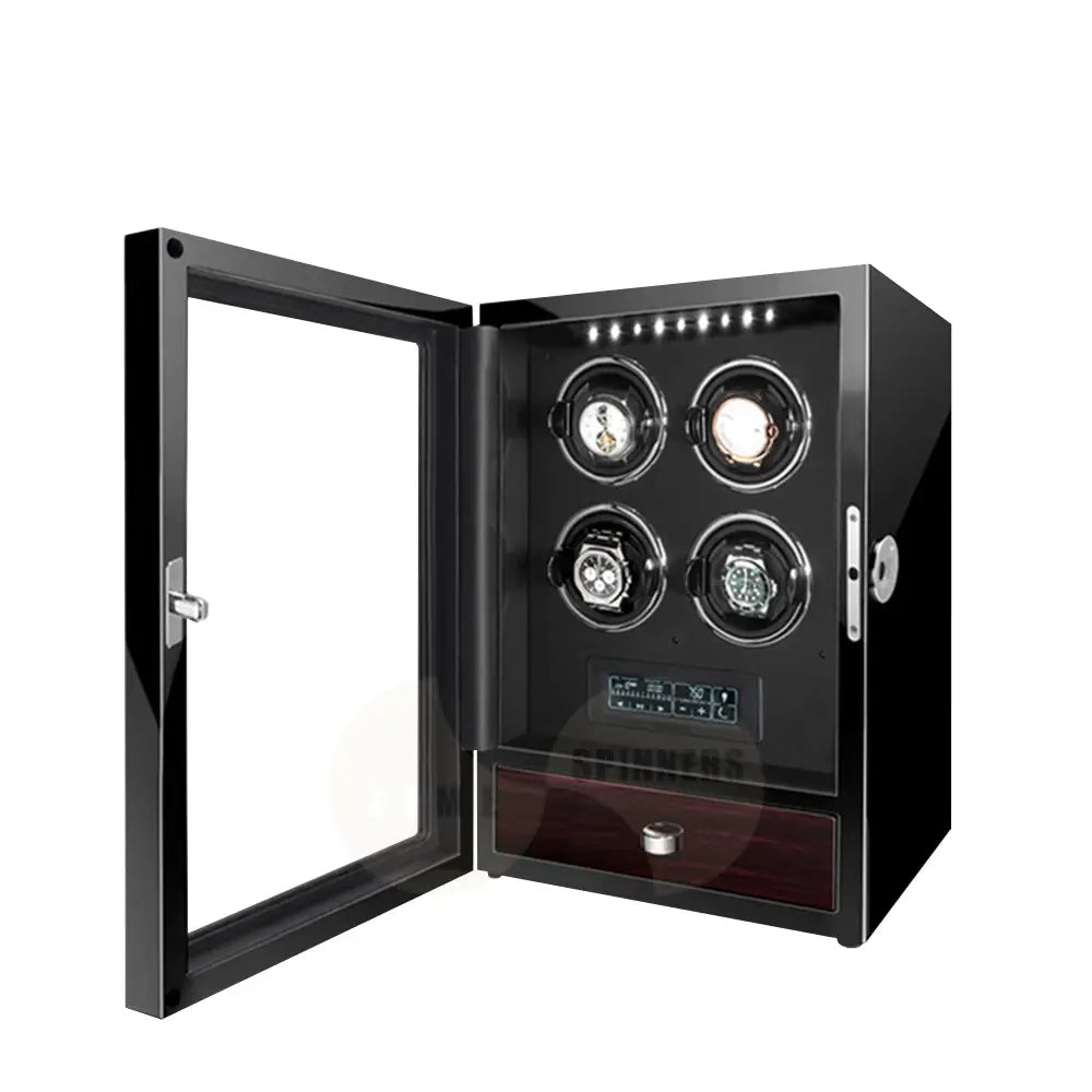 Evoque automatic watch winder with remote control, secure fingerprint lock, and extra storage