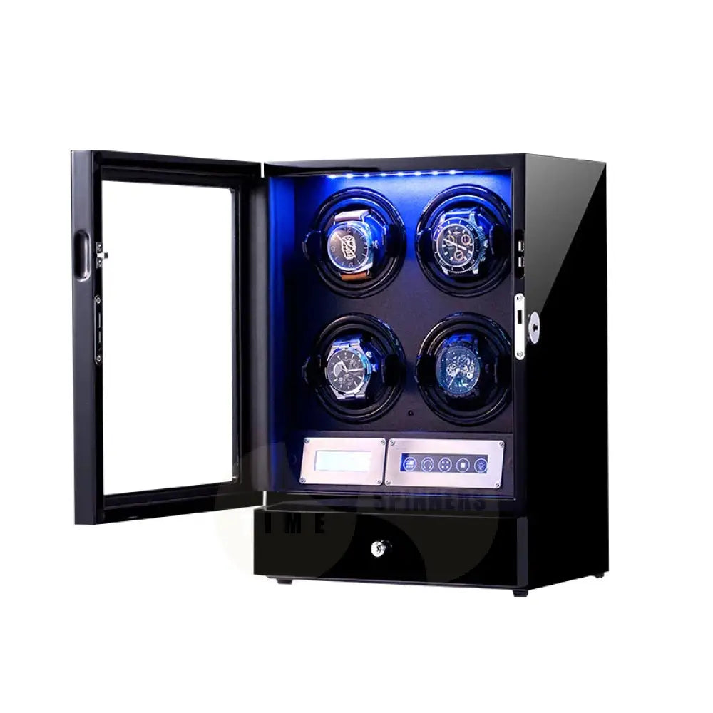 Helix Watch Winder in high-gloss piano black finish with LED display and ultra-quiet Mabuchi motor for automatic watches
