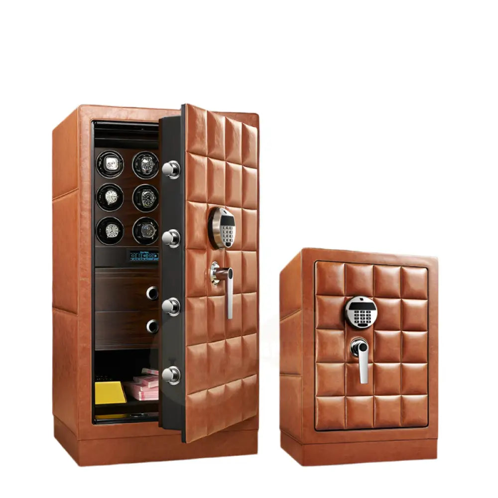 Time Spinners Heritage Watch Winder Safe – luxury steel storage with leather finish, fingerprint access, silent rotors, and secure space for automatic watches.