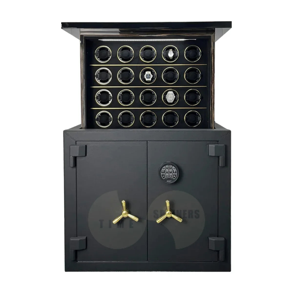 Luxury Imperium watch winder safe with motorized lift system and leather exterior