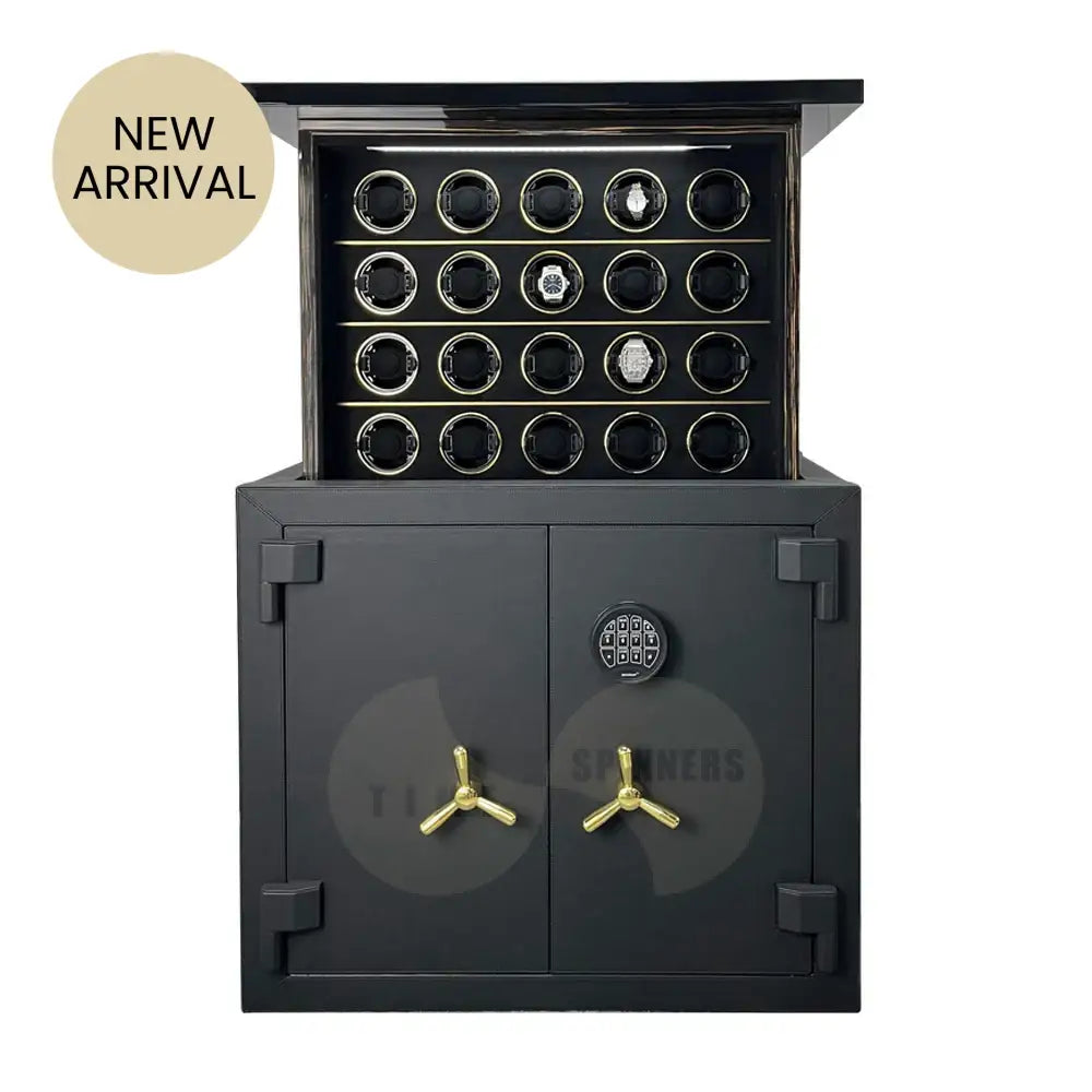 Luxury Imperium watch winder safe with motorized lift system and leather exterior