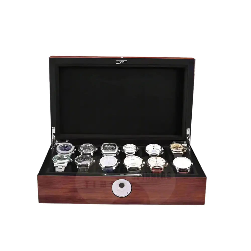 Legacy Case Fingerprint Watch Box with 8/12 Slots, Luxury Storage Solution for Quartz Watches, Secure and Elegant Design with Baked Paint Finish and Plush Interior Lining
