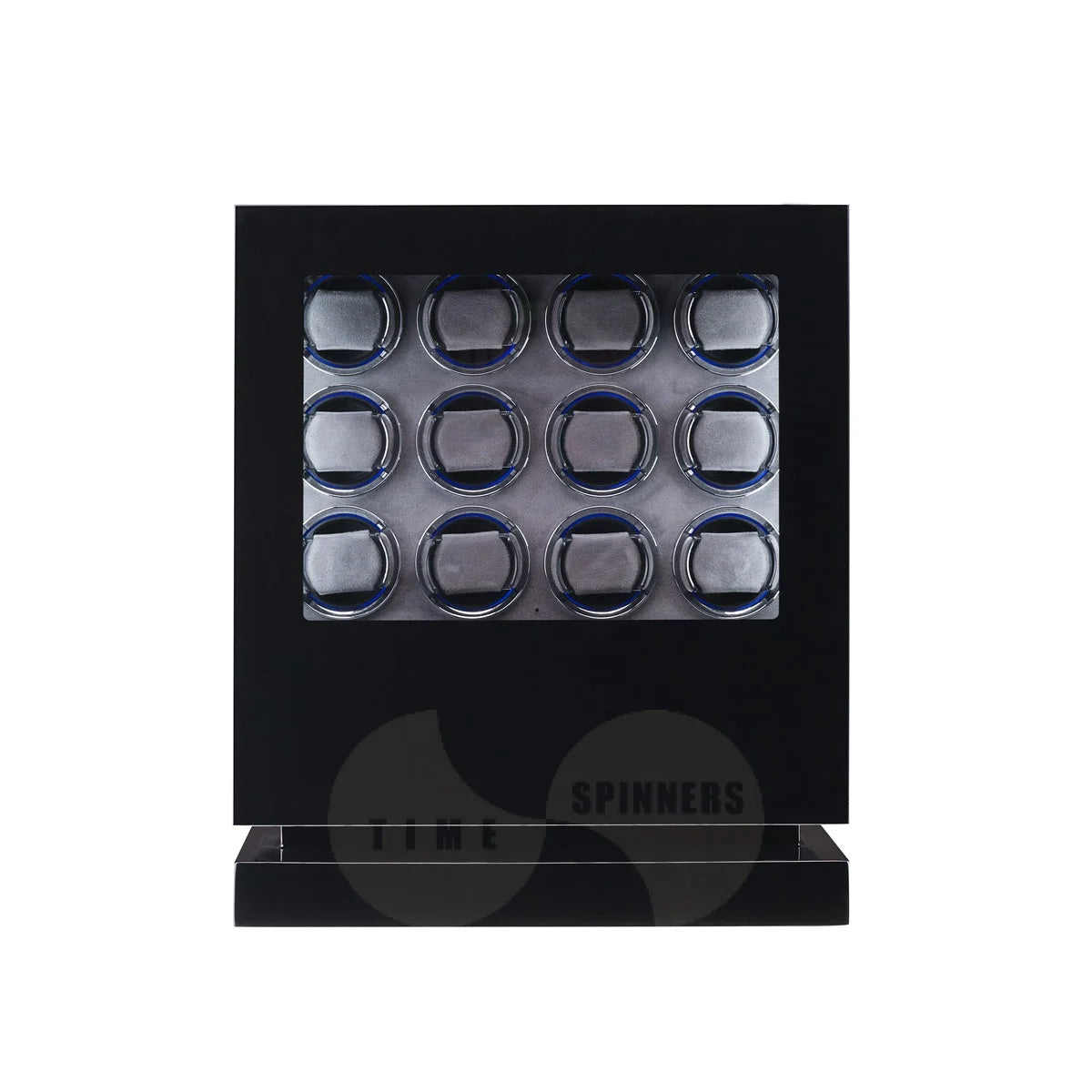 Time Spinners Sovereign 12-slot automatic watch winder cabinet, grey microfiber interior and LED glow watch rings
