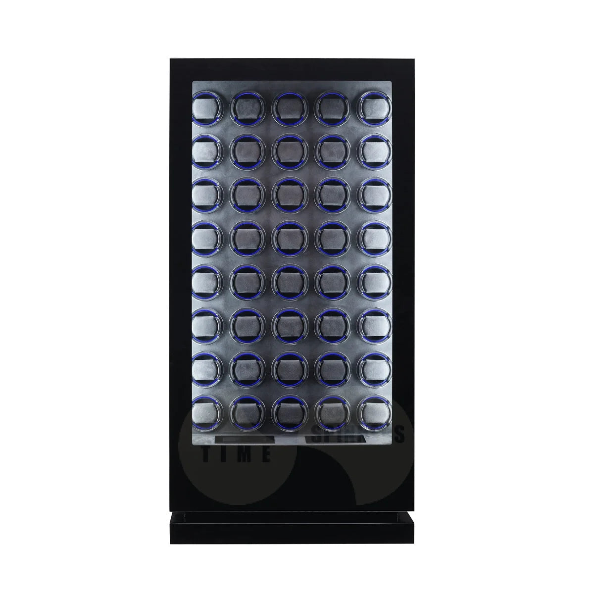 Time Spinners Sovereign 40-slot automatic watch winder cabinet, grey microfiber interior and LED glow watch rings