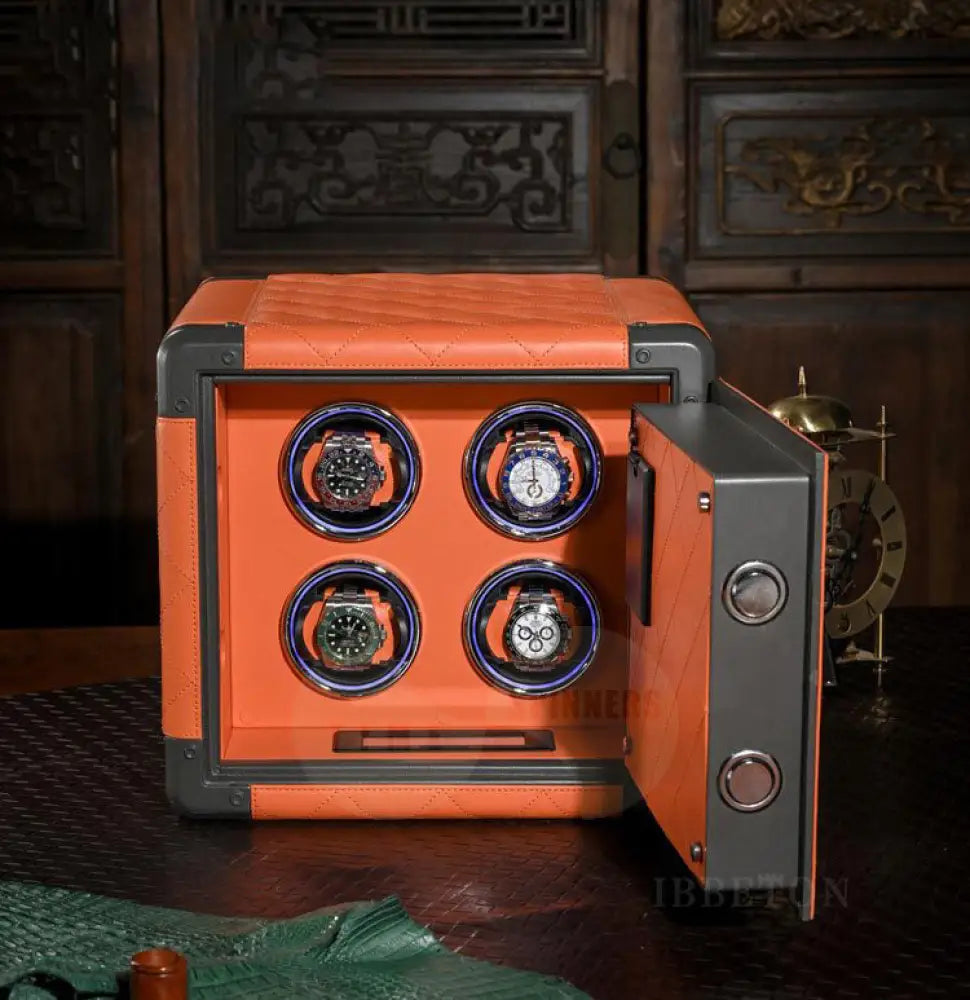 5-Star Rated Cube Watch Winder by Time Spinners - Luxury Watch Safe with Intelligent Touchscreen Control, Silent Japanese Mabuchi Rotors, Anti-Magnetization, 4 Slots, LED Lights, Crafted in High-Grade Leather and Steel
