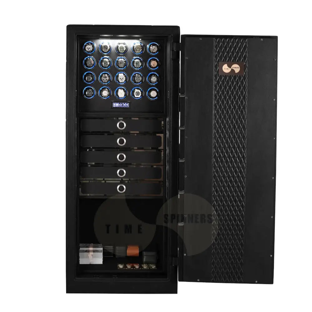 Titan Leather Edition by Time Spinners - Luxury Watch Winder Safe with Premium Leather Finish, Advanced Security, and Customizable Storage