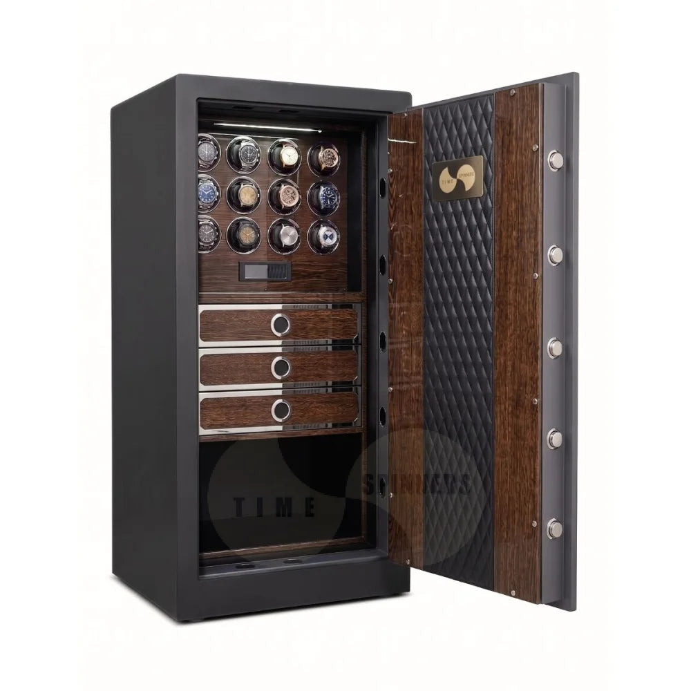 Titan Grande watch winder safe in Walnut Grain finish — 120 cm mid-size luxury watch winder safe, Grade III certified