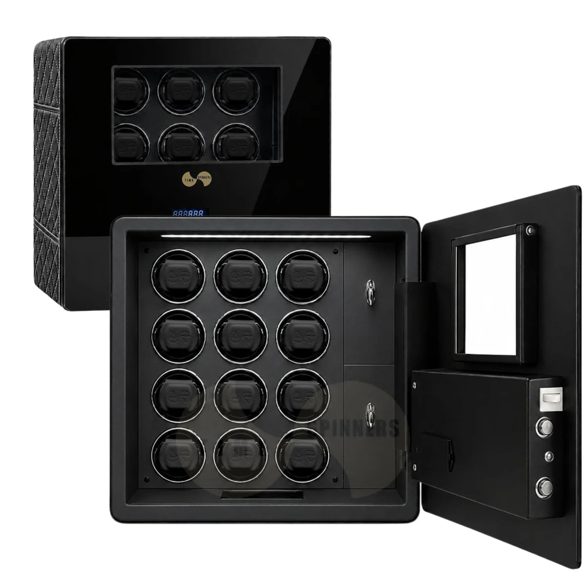 WatchGuard Pro - Watch Winder Safe Box - 12 Slot-Black with White Stiches - Watch winder