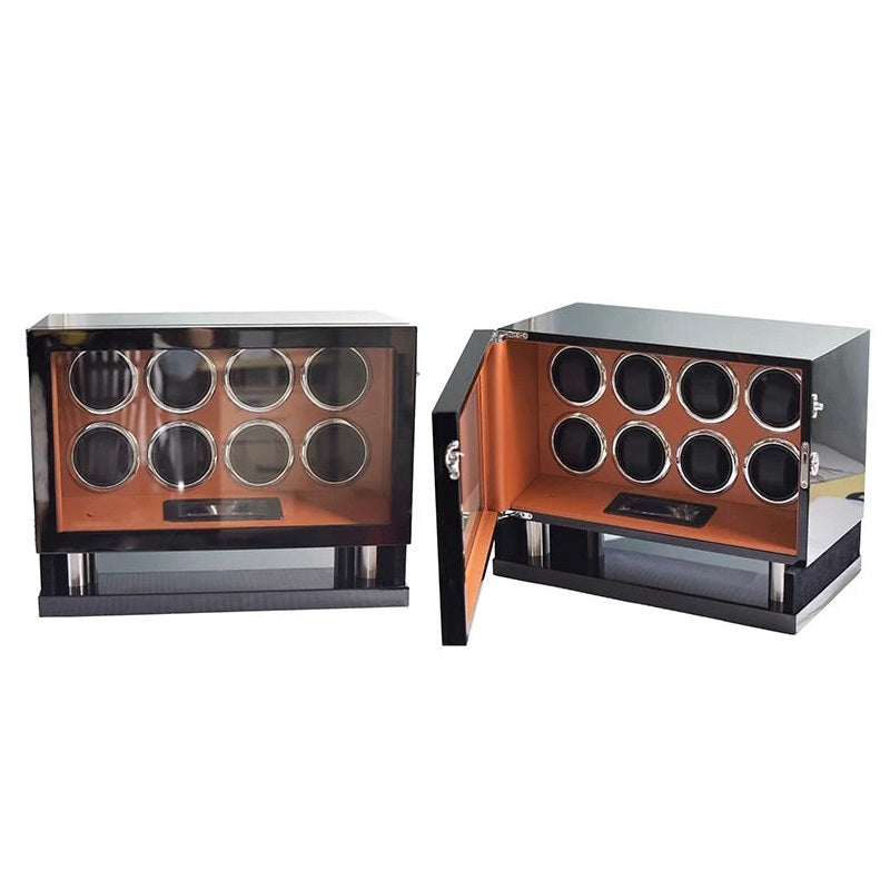 Elevate your watch collection with the EightX - Exquisite 8-Slot Watch Winder from Time Spinners. Designed with luxury and functionality in mind, this premium watch winder offers a perfect solution for keeping your automatic watches in pristine condition. With its high-quality Mabuchi motor, LCD touch screen, and smart remote control, the EightX is as stylish as it is effective, making it an essential addition to any watch enthusiast’s collection.