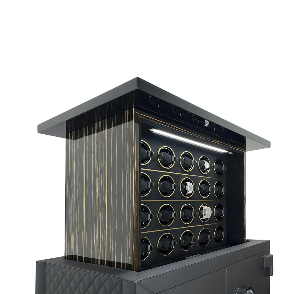 Imperium luxury automatic watch winder safe featuring motorized lift and premium leather finish