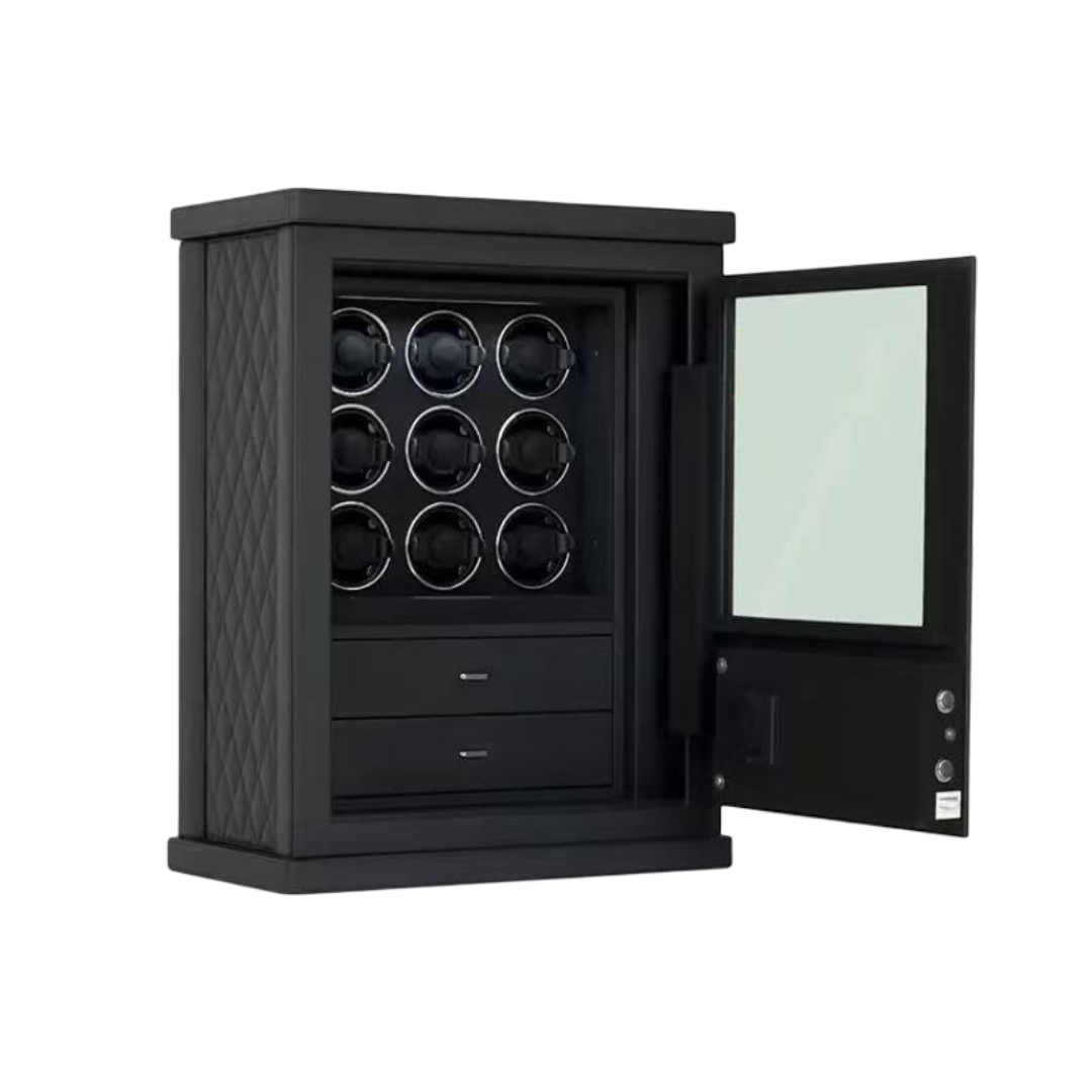 Obsidian Watch Winder – luxury automatic watch winder with fingerprint lock, ultra-quiet motor, and modern leather design for collectors