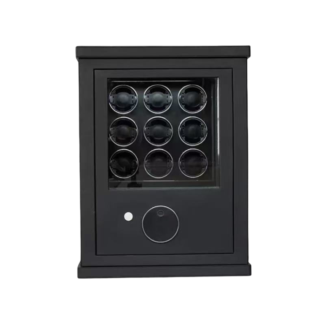 Obsidian Watch Winder – luxury automatic watch winder with fingerprint lock, ultra-quiet motor, and modern leather design for collectors