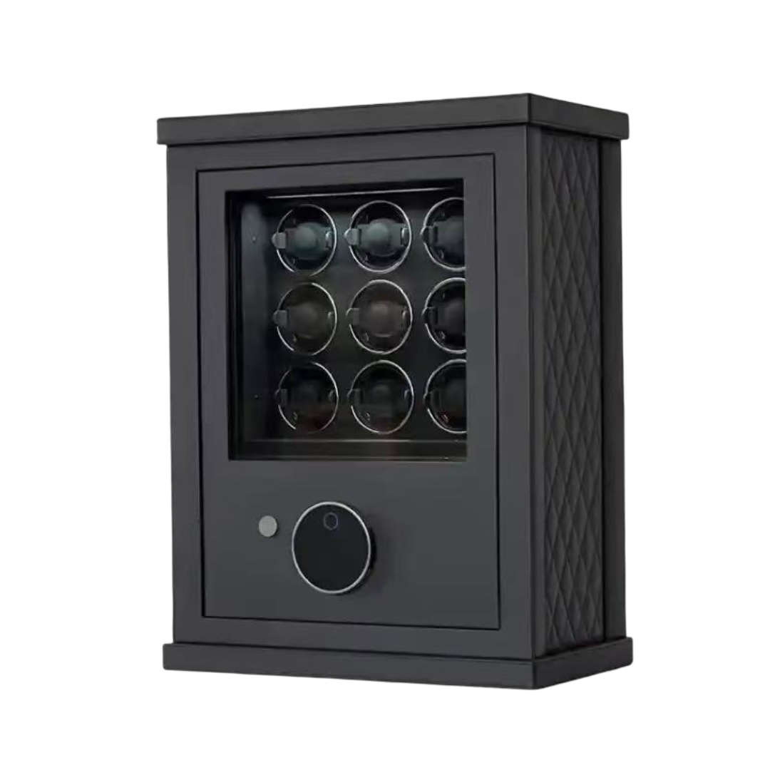 Obsidian Watch Winder – luxury automatic watch winder with fingerprint lock, ultra-quiet motor, and modern leather design for collectors