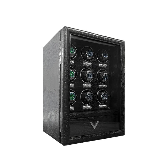 Time Spinners Venom Leather-Covered Watch Winder with Snake-Skin Texture, Quiet Motor, and Automatic Watch Storage