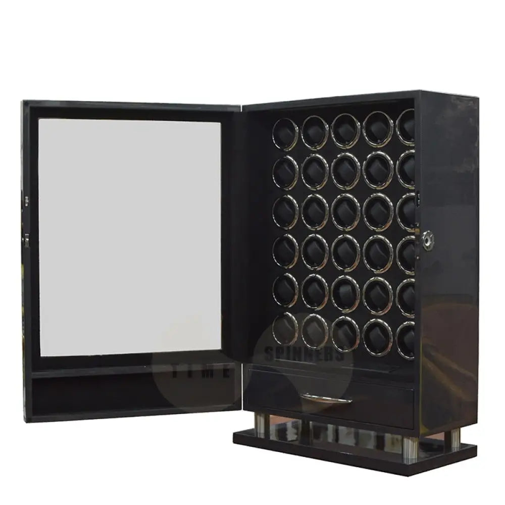 Time Spinners - Aristocrat - 24/30 slots remote controlled Luxury Watch Winder with fingerprint Lock. High-end watch winder that combines the finest quality materials, modern technology and craftsmanship. Energy efficient, Smart technology, independent Japanese Mabuchi rotors, Precision ultra-quiet motor, Overwinding protection, Automatic sleep mode