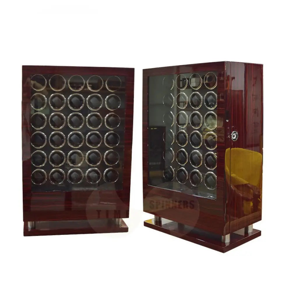Time Spinners - Aristocrat - 24/30 slots remote controlled Luxury Watch Winder with fingerprint Lock. High-end watch winder that combines the finest quality materials, modern technology and craftsmanship. Energy efficient, Smart technology, independent Japanese Mabuchi rotors, Precision ultra-quiet motor, Overwinding protection, Automatic sleep mode