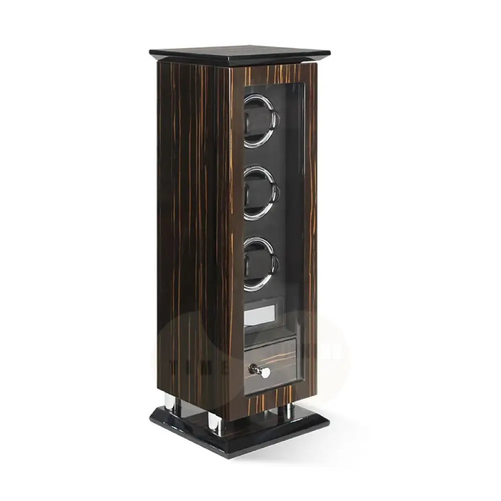 Time Spinners Chamberlain luxury automatic watch winder with fingerprint unlock, LED glow rings, touchscreen controls, and premium wood finish.
