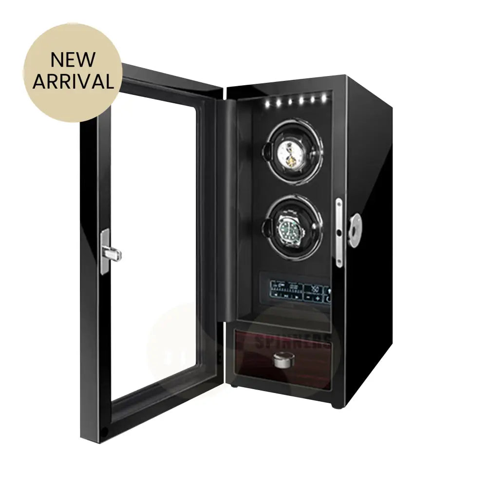 Evoque automatic watch winder with remote control, secure fingerprint lock, and extra storage