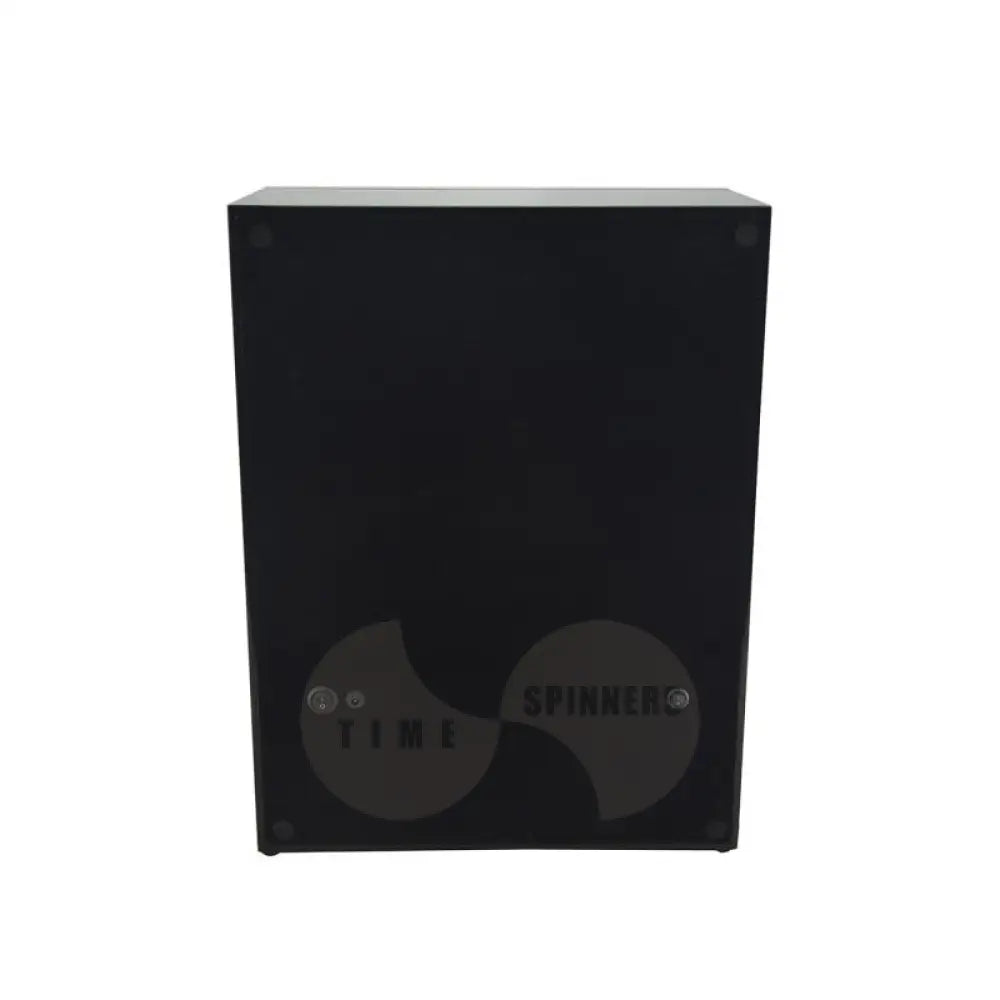 Backside view of Time Spinners Helix luxury watch winder showing power input, ventilation, and high-quality craftsmanship in piano black finish.