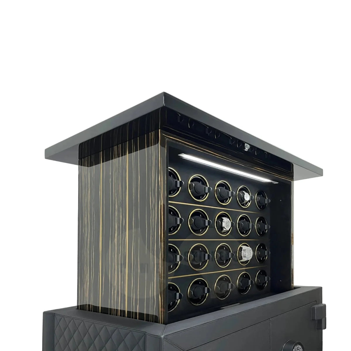 Imperium luxury automatic watch winder safe featuring motorized lift and premium leather finish
