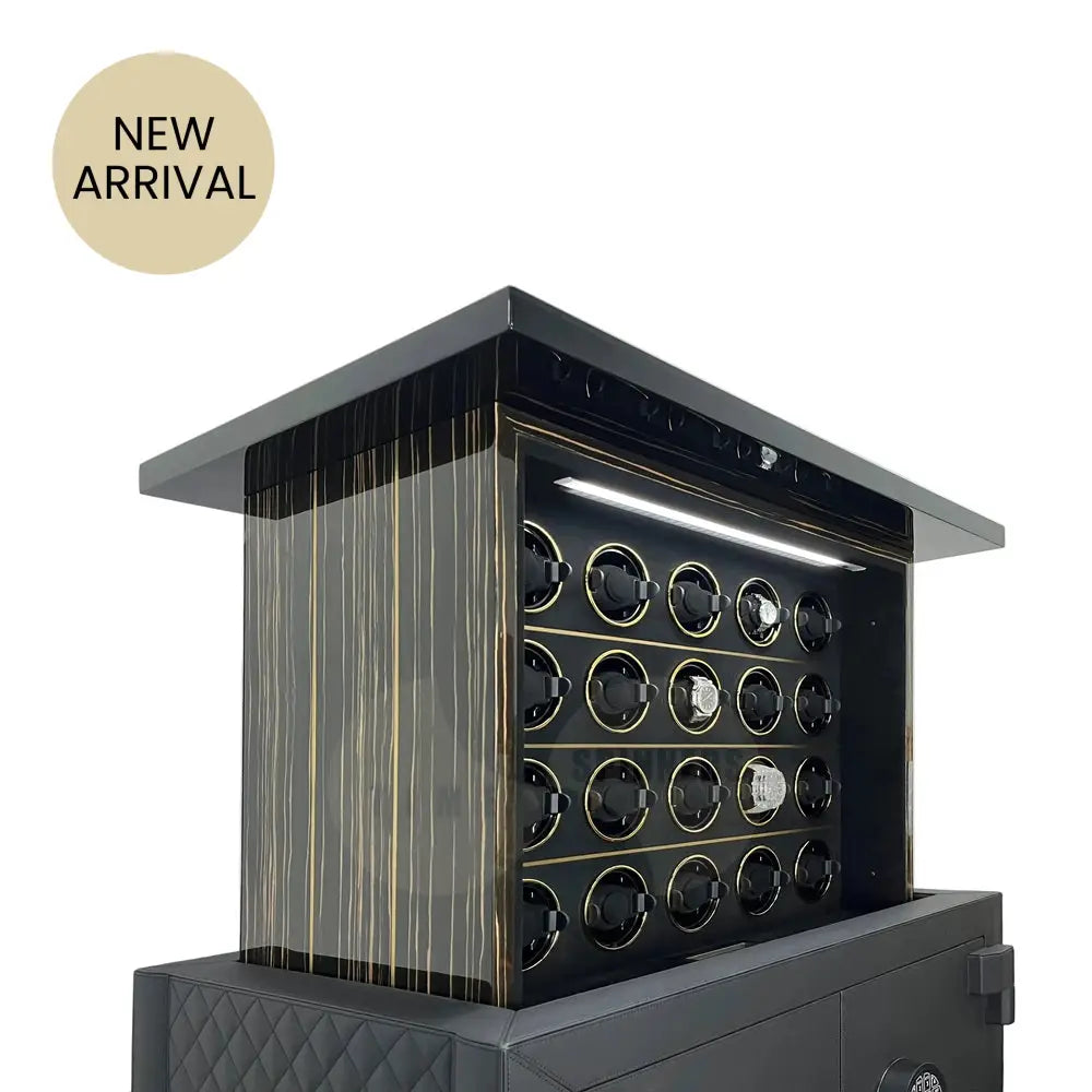 Imperium luxury automatic watch winder safe featuring motorized lift and premium leather finish