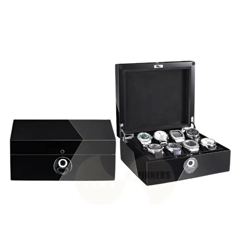 Legacy Case Fingerprint Watch Box with 8/12 Slots, Luxury Storage Solution for Quartz Watches, Secure and Elegant Design with Baked Paint Finish and Plush Interior Lining