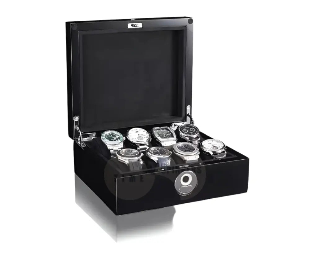 Legacy Case Fingerprint Watch Box with 8/12 Slots, Luxury Storage Solution for Quartz Watches, Secure and Elegant Design with Baked Paint Finish and Plush Interior Lining