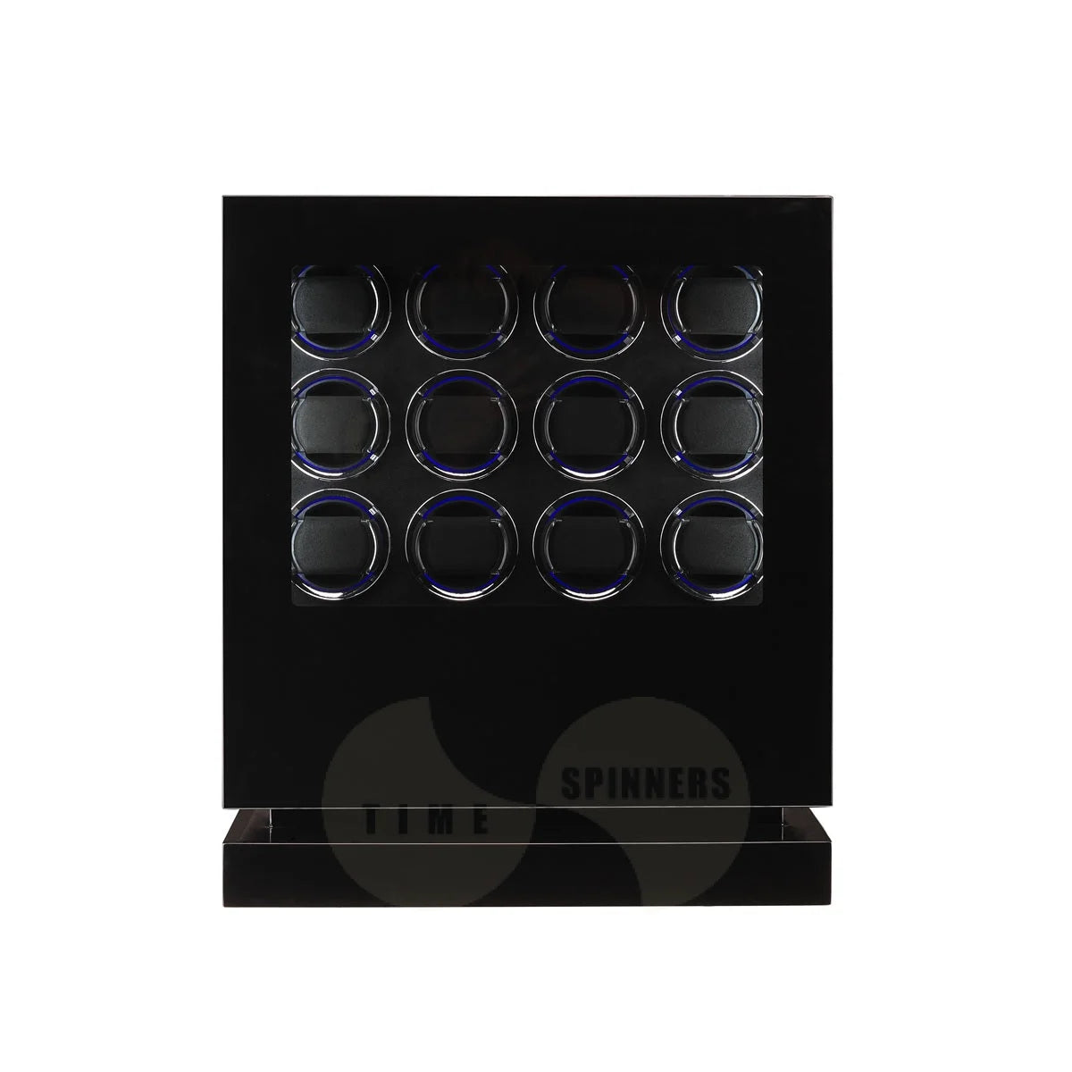 Time Spinners Sovereign 12-slot automatic watch winder cabinet, black microfiber interior and LED glow watch rings