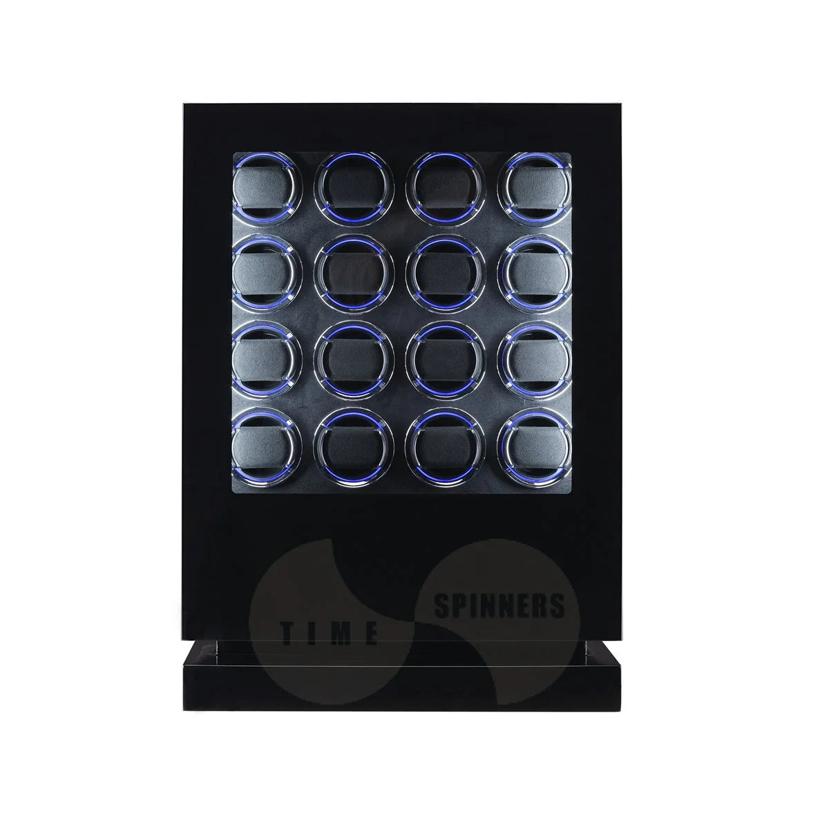 Time Spinners Sovereign 16-slot automatic watch winder cabinet with black microfiber interior and piano lacquer finish