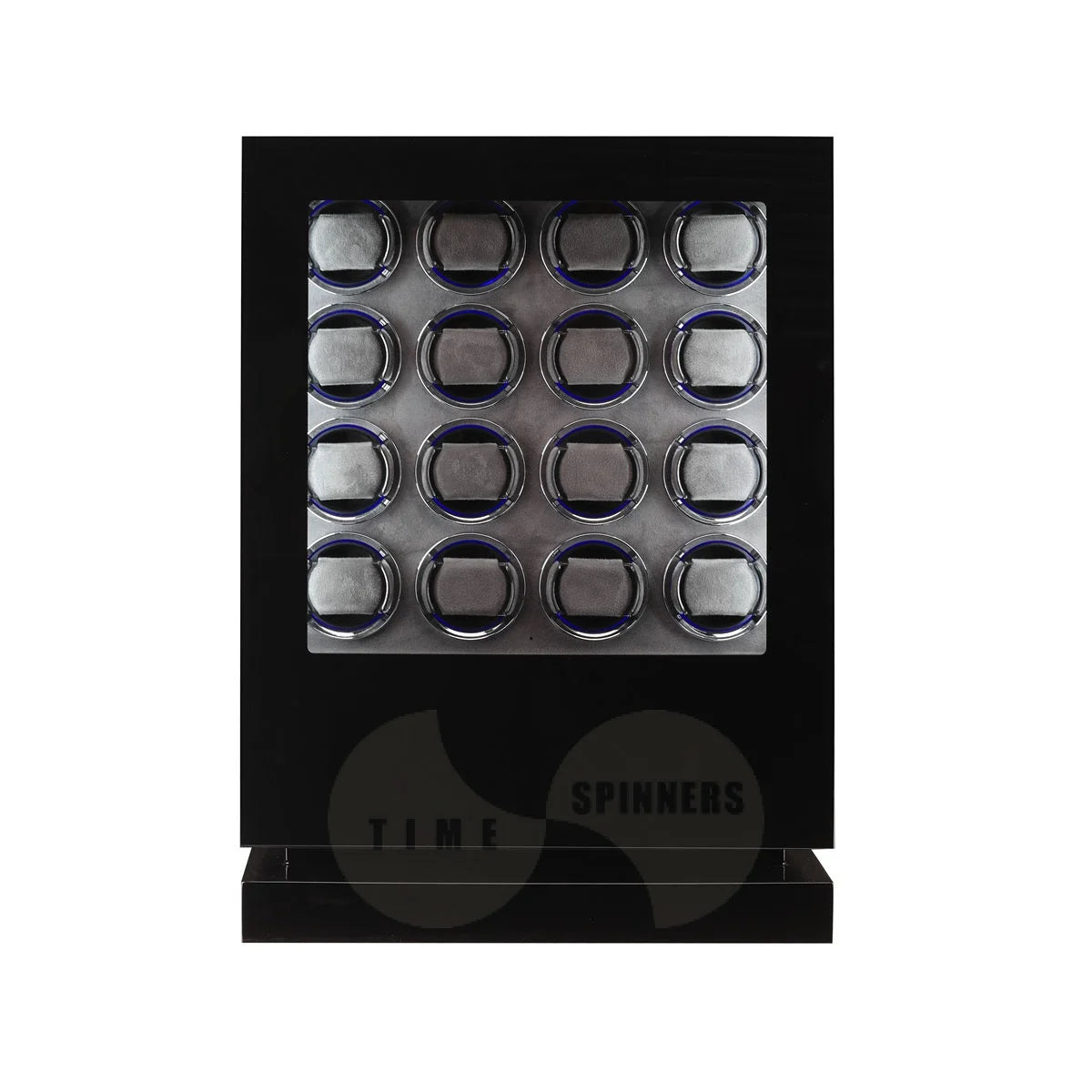 Time Spinners Sovereign 16-slot automatic watch winder cabinet with grey microfiber interior and piano lacquer finish
