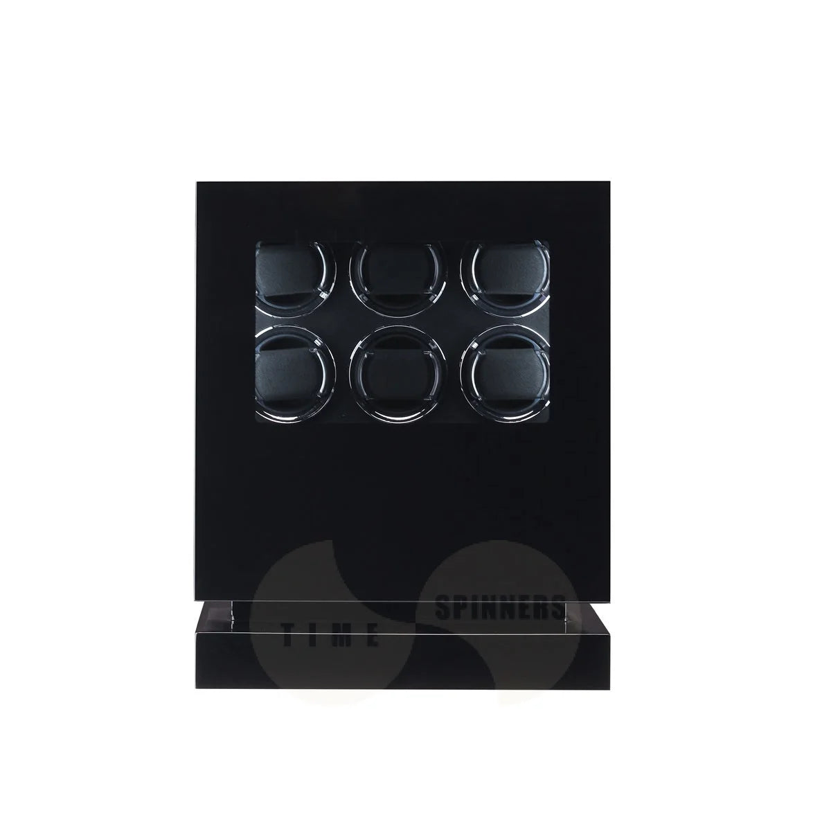 Time Spinners Sovereign 6-slot automatic watch winder cabinet with black microfiber interior and LED glow watch rings