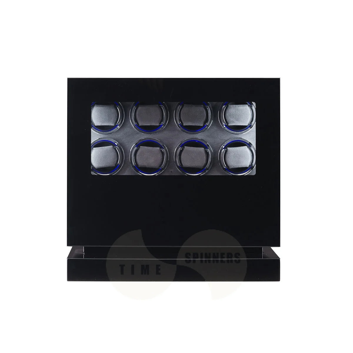 Time Spinners Sovereign 8-slot automatic watch winder cabinet, grey microfiber interior and blue LED glow rings