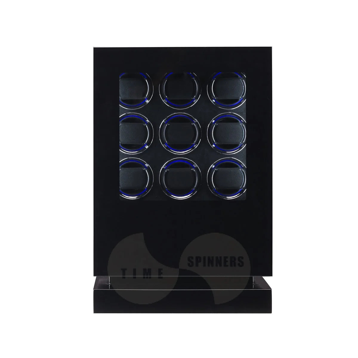 Time Spinners Sovereign 9-slot automatic watch winder cabinet with black microfiber interior and fingerprint lock