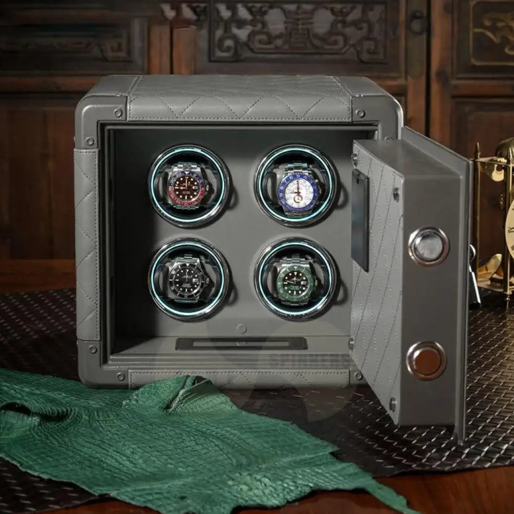 5-Star Rated Cube Watch Winder by Time Spinners - Luxury Watch Safe with Intelligent Touchscreen Control, Silent Japanese Mabuchi Rotors, Anti-Magnetization, 4 Slots, LED Lights, Crafted in High-Grade Leather and Steel