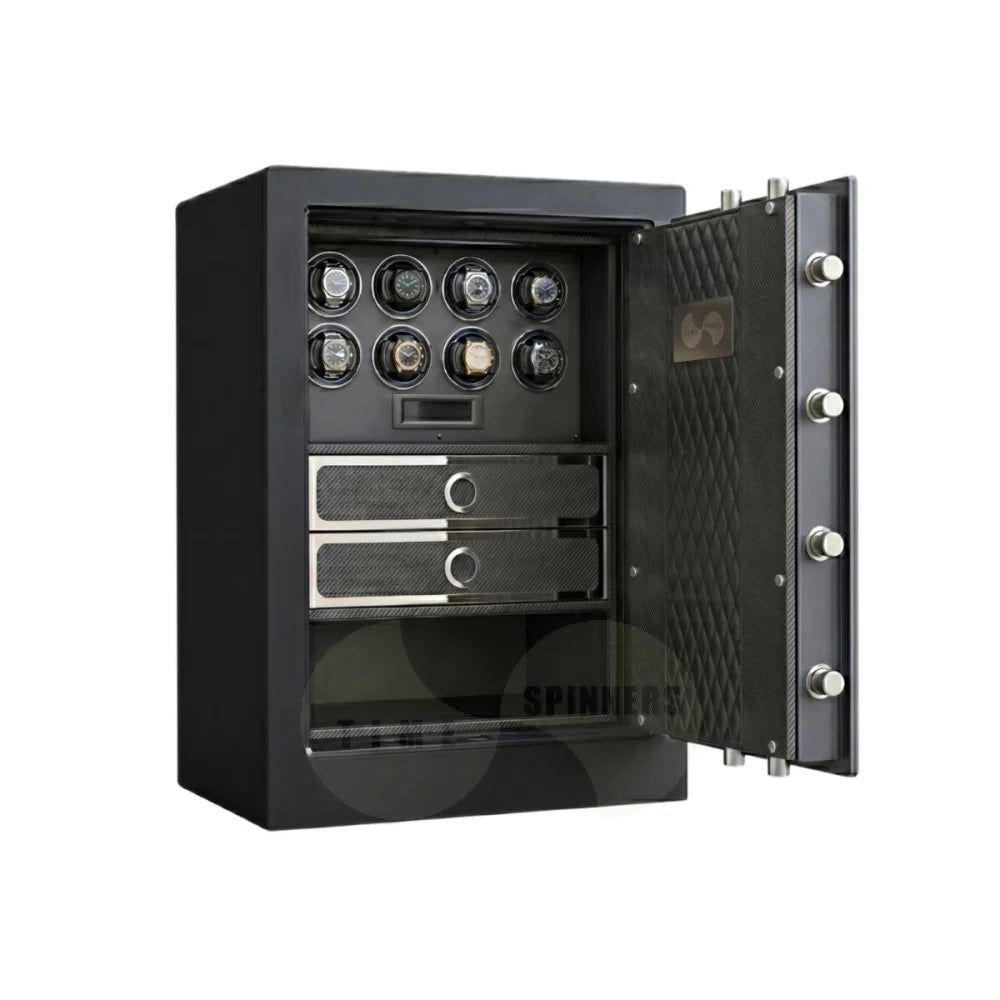 Titan Compact watch winder safe in Noir Carbon finish — secure watch winder safe for luxury watch collections