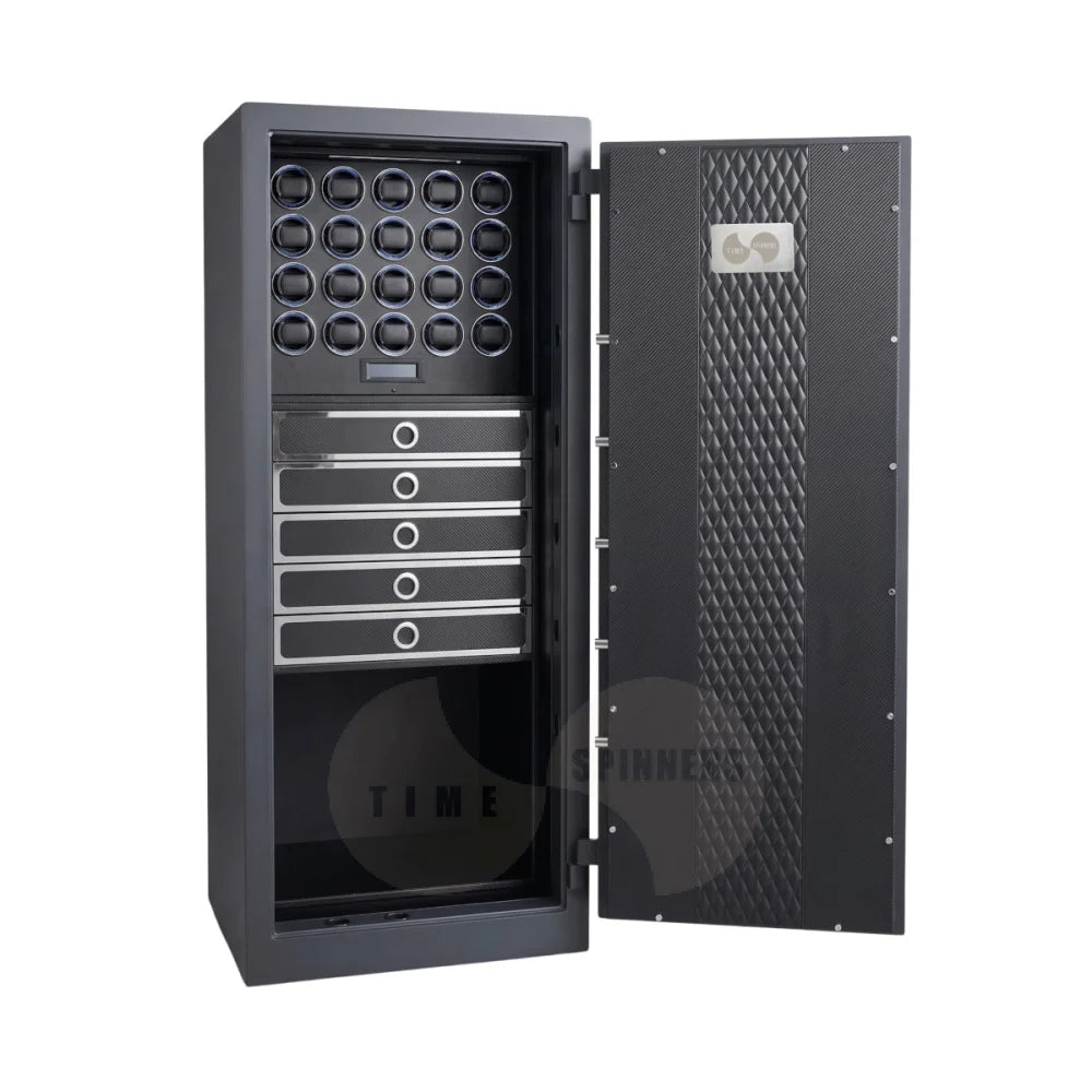 Titan Maximus watch winder safe in Noir Carbon finish — large capacity watch winder strongbox, ENC Grade III certified